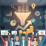 An image of various Characters holding up laptops, tablets, mobile phones, and money.