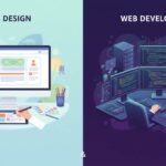 A side by side image contrasting Web Design and Web Development